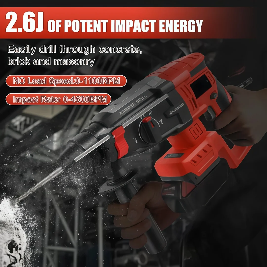 Brushless 4-Mode 28MM Electric SDS Plus Rotary Hammer Drill Cordless Rechargeable Power Tools For Milwaukee M18 Battery