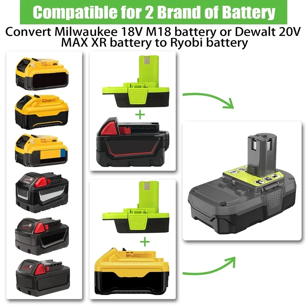 For Dewalt 20V Milwaukee 18V M18 Lithium Batteries,  DM18RL Conversion Battery Adapter Convertible To Ryobi Power Tool Batteries