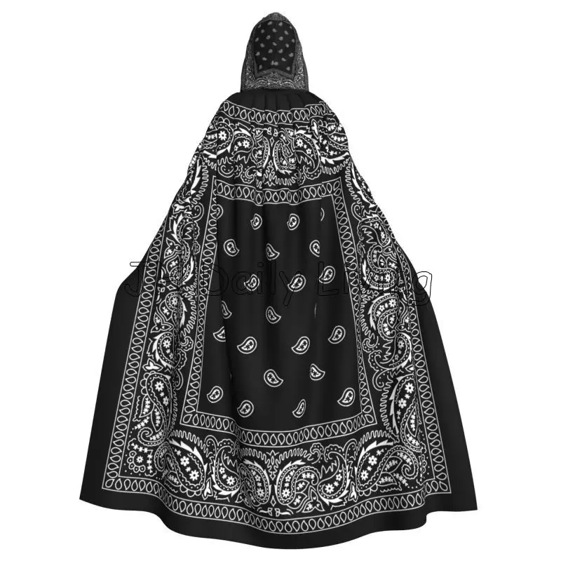 

Colorful Paisley Black Pattern Hooded Cloak Unisex Polyester Cloak with Hood Cloak Cosplay Costume