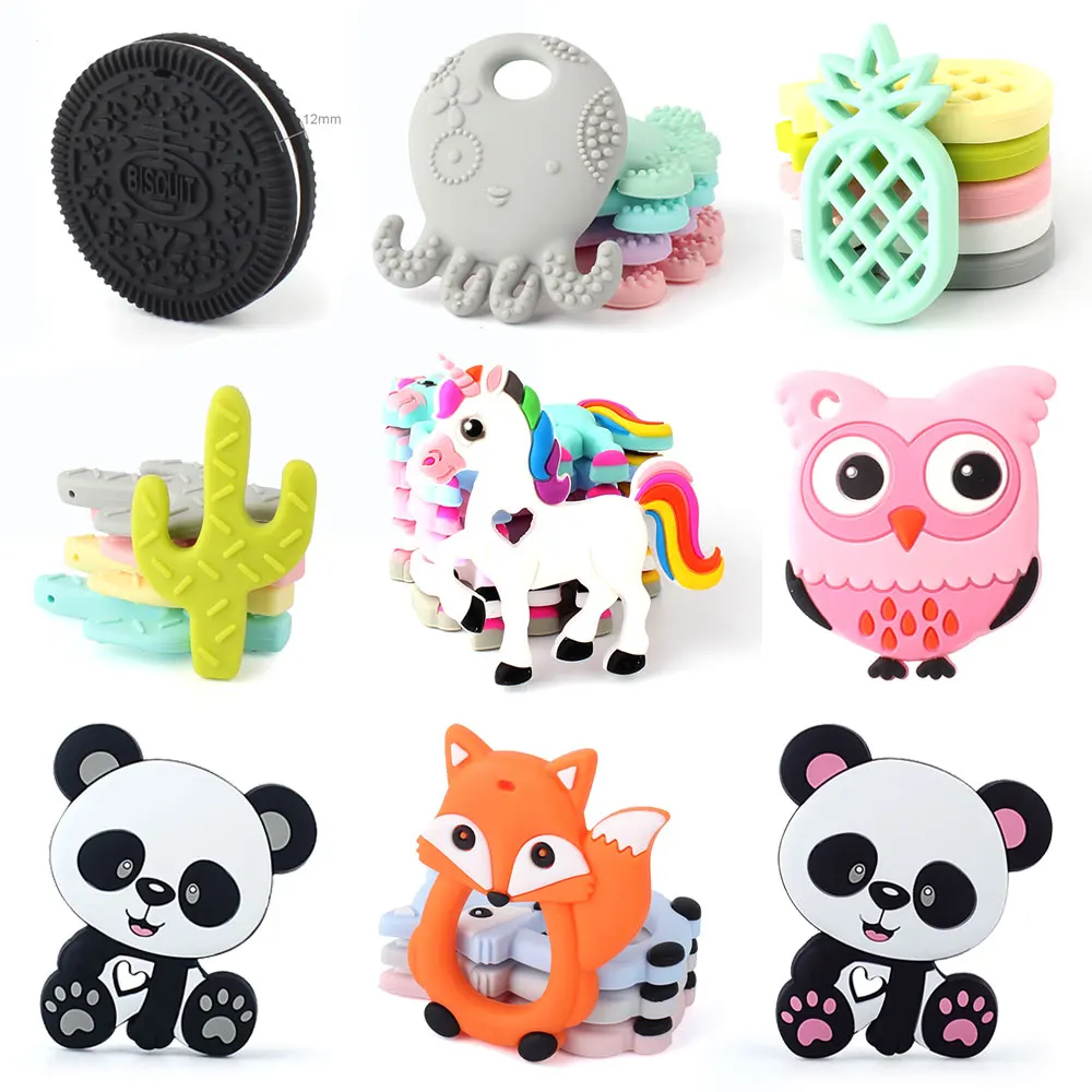 1pc BPA Free Silicone Teethers DIY Baby Teething Necklcae Shower Gift Toy Cartoon Animal Food Grade Tiny Rod Rodent Baby Teether