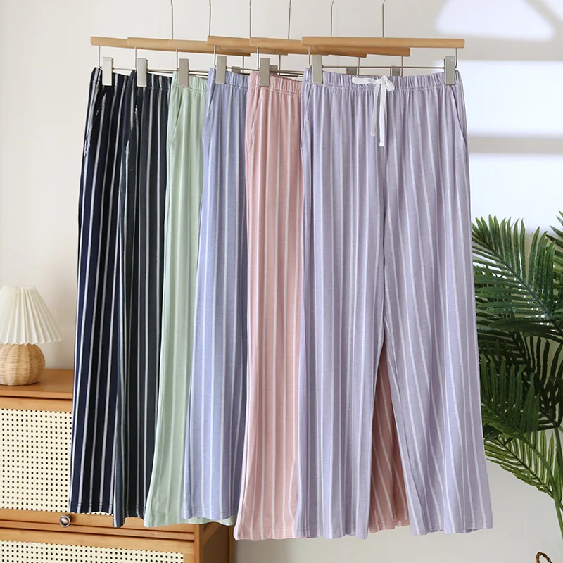 

Spring/Summer Thin Women's Loose Striped Comfortable Modal Sleeper Pants Simple Breathable Large Casual Beach Pants