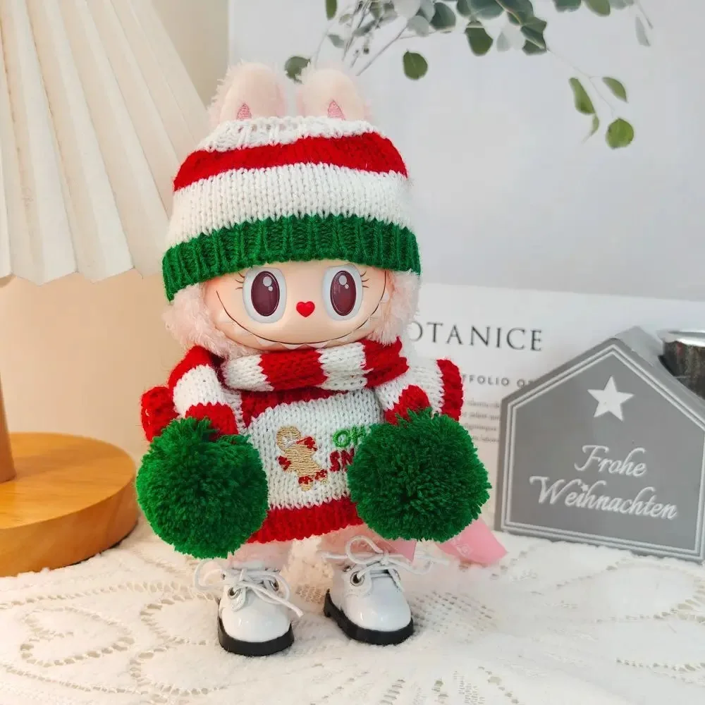 Clothes For 17cm Labubu Christmas Sweater Outfit Set - Xmas KnitCute Plush Doll Clothes Winter Holiday Costume