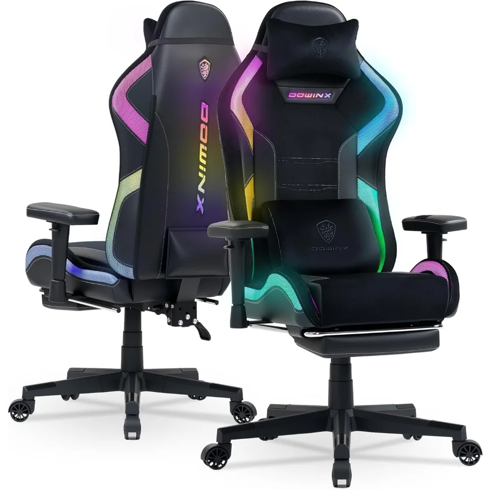 

Gaming Chair with RGB LED Lights, Ergonomic Game Chair with Footrest Massage Lumbar Support, Computer Gamer Chair for Adu