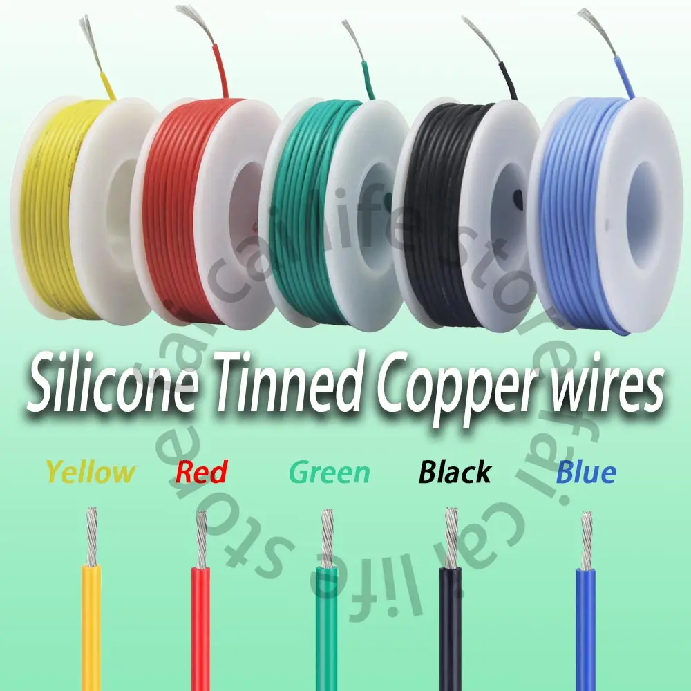 

Heat Resistant Flexible Silicone Wire 30AWG 28AWG 26AWG 24 22 20AWG 18AWG 16AWG Stranded Tinned Copper Wire, 5 Colour Mixed Set