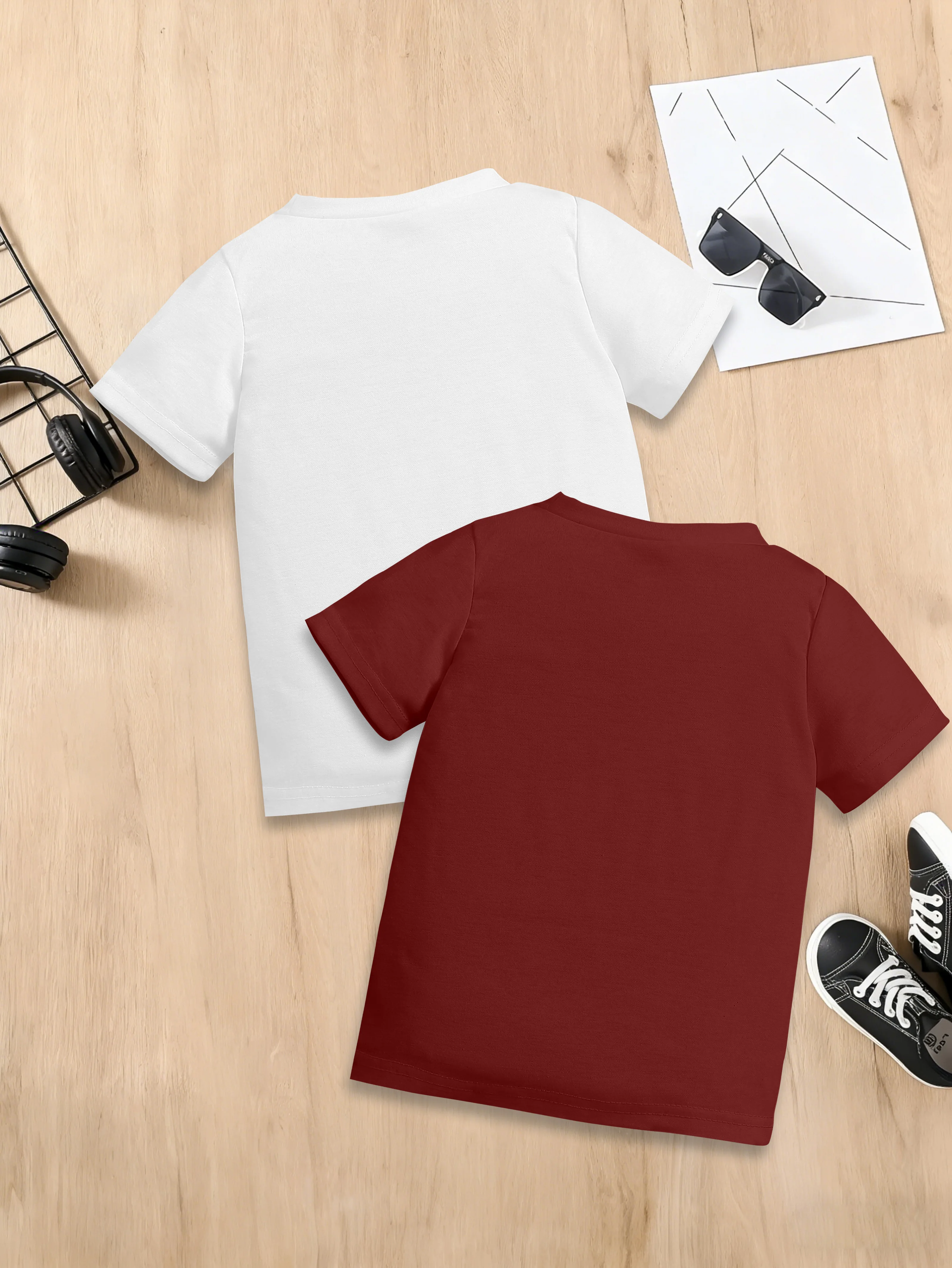 2 pieces: Summer Boys T-shirt Casual Crew Neck Cartoon Sports Car Skateboard Boy Print