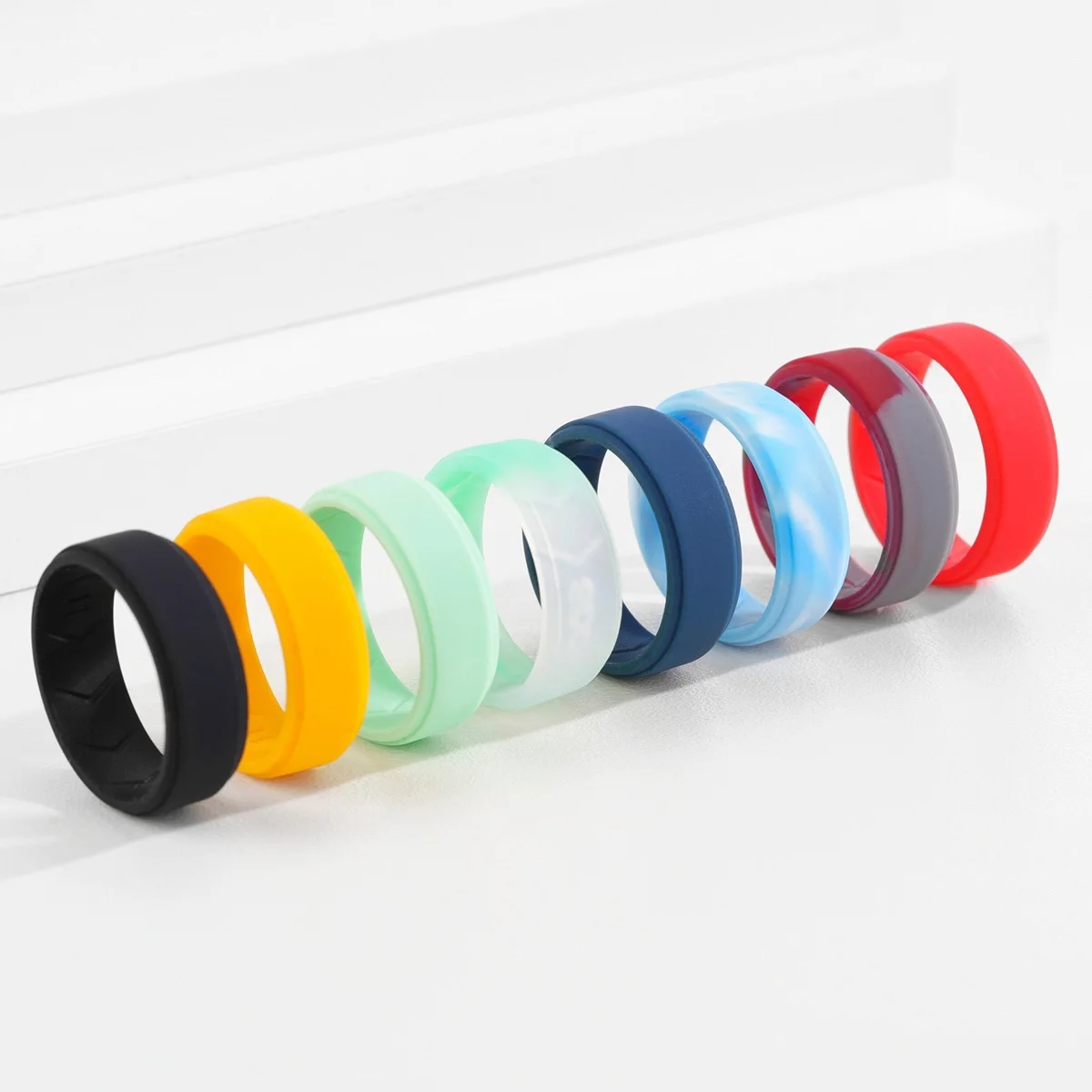 8Pcs Colorful Silicone Rings for Men, 8mm Wide Rubber Wedding Bands, Soft Flexible Hypoallergenic, US Size 7-15