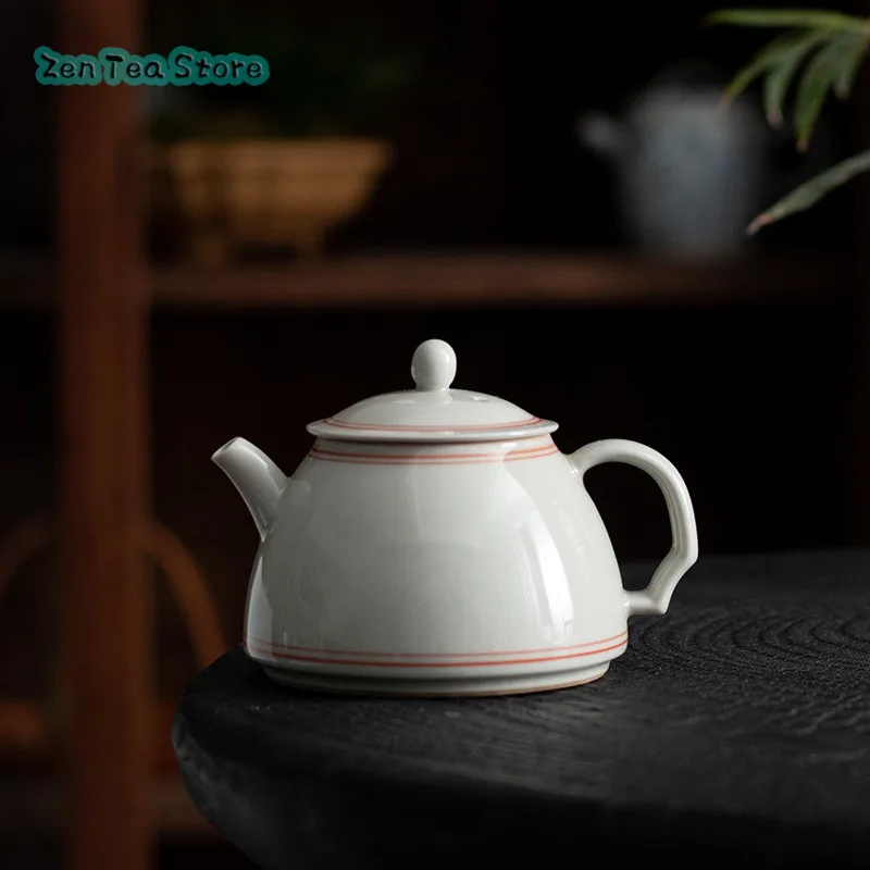 Color Glaze Double Line Ceramic Teapot Retro Ceramic Creative Antique Single Pot Kung Fu Tea Teapot Gift Box