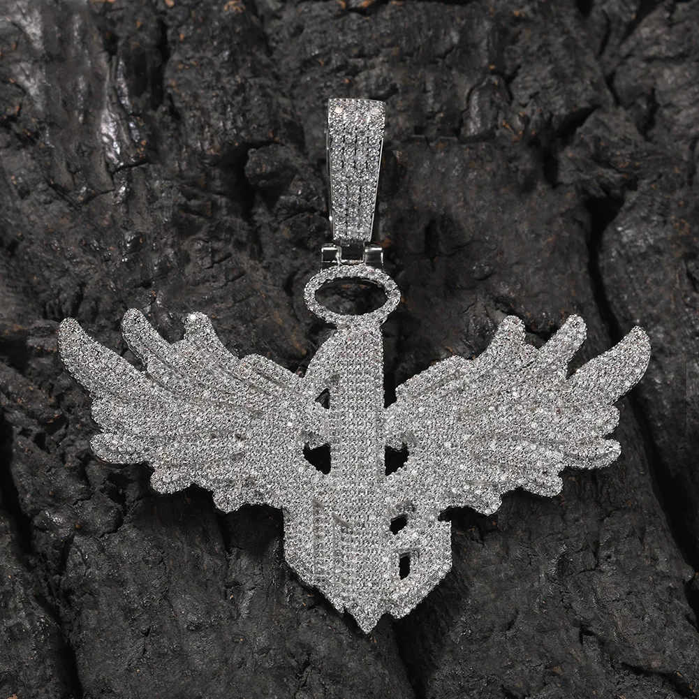 

NO1 Wing Shape Bling Bing Iced Out Pendant Necklace Rock Rapper Fashion Hip Hop Jewelry BP289