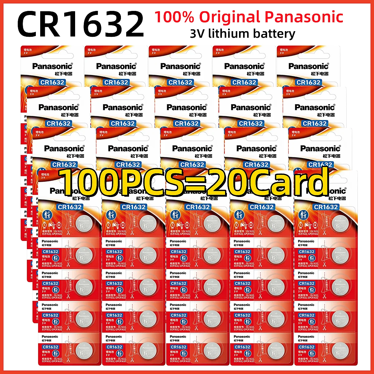 

Original Panasonic 100PCS CR1632 LM1632 BR1632 ECR1632 Lithium Cell Button Calculator Toy Medical for Watch Key Electronics