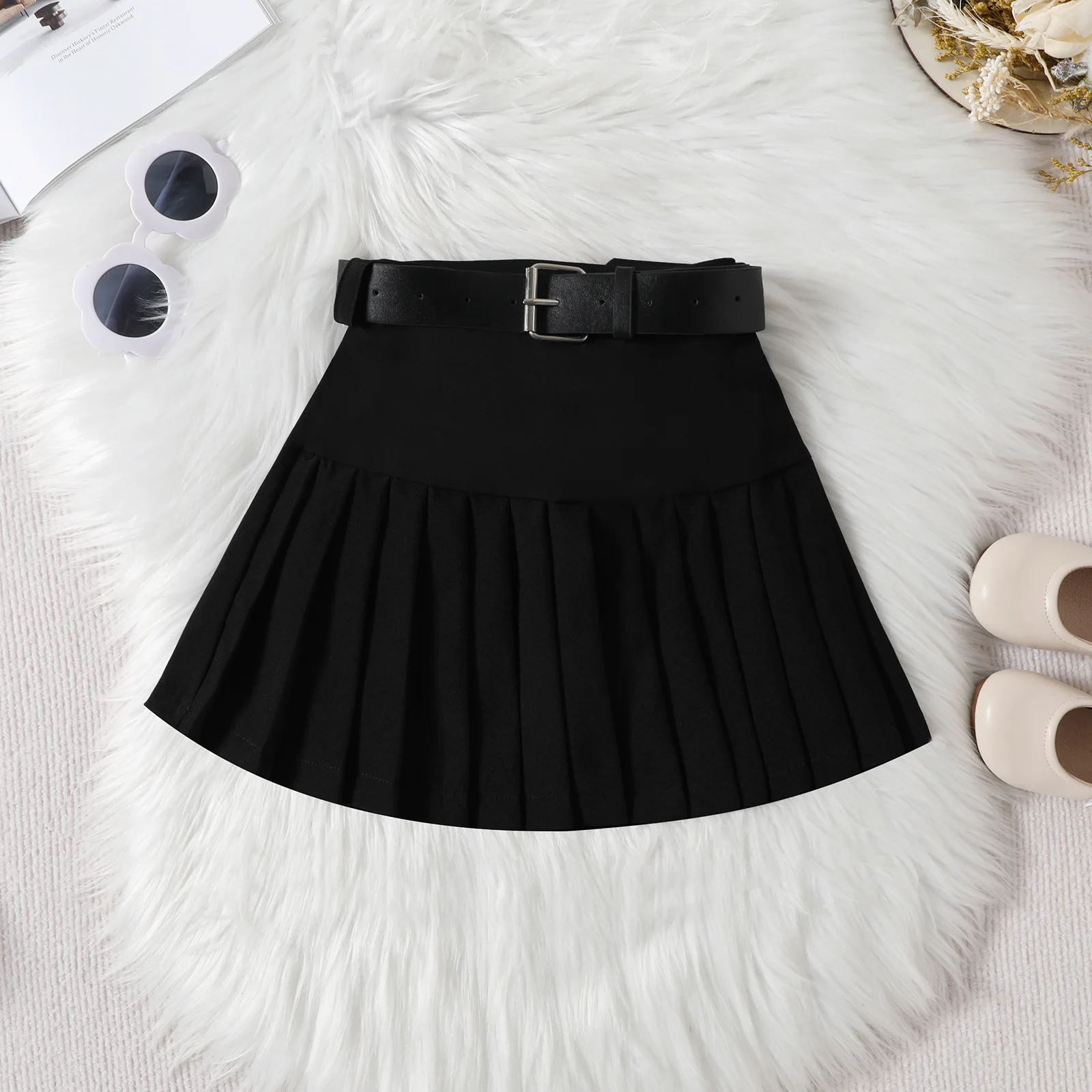 Baby Kids Girls Black Clothes 2 Pcs Set Summer Cute Sleeveless Tank Tops + Pleated Skirk Children Dress For 2 3 4 5 6 7 8 Year