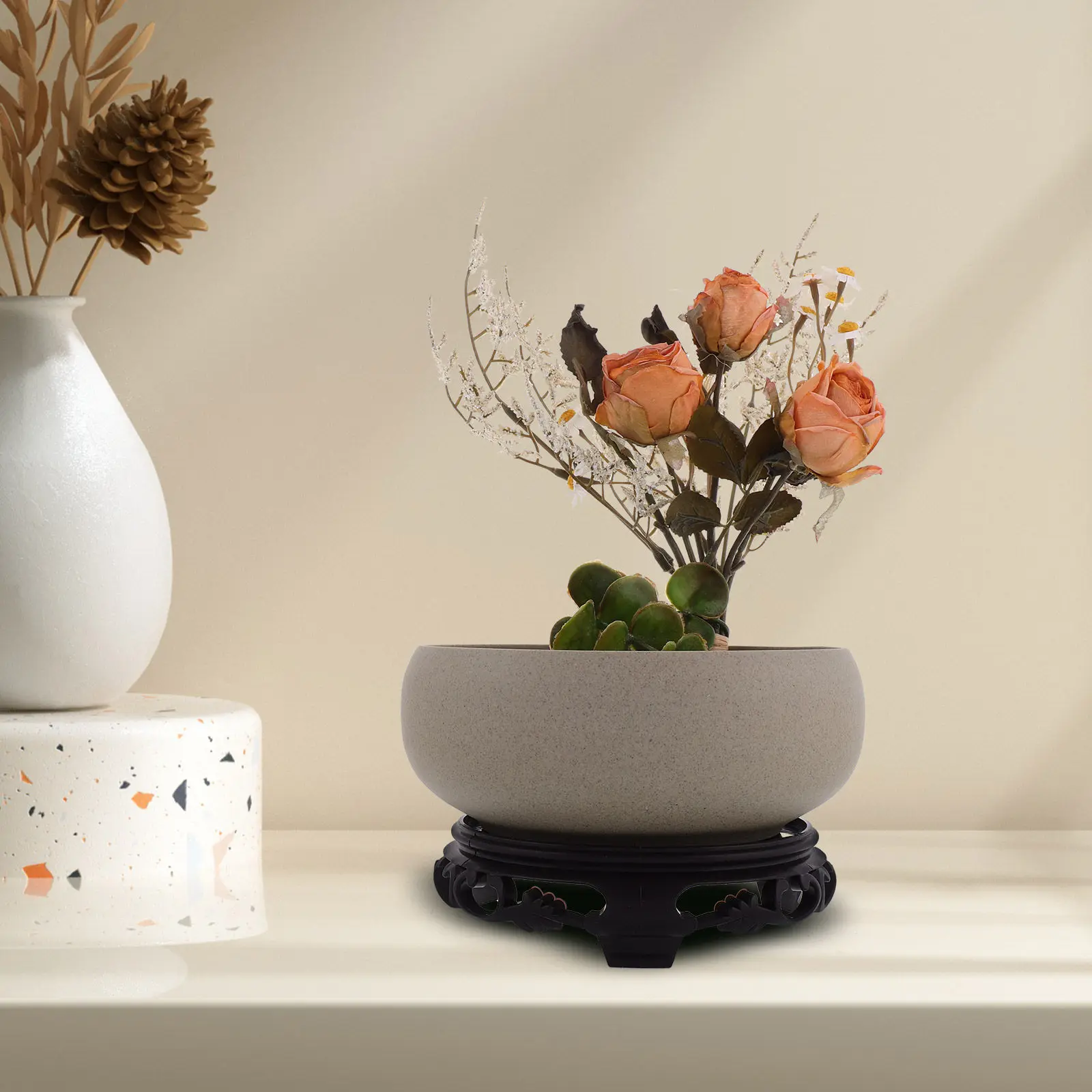 Exquisite Chinese Porcelain Flower Pot Indoor Hydroponic Planter for Lotus Flowers Water Lilies Daffodils No Leak