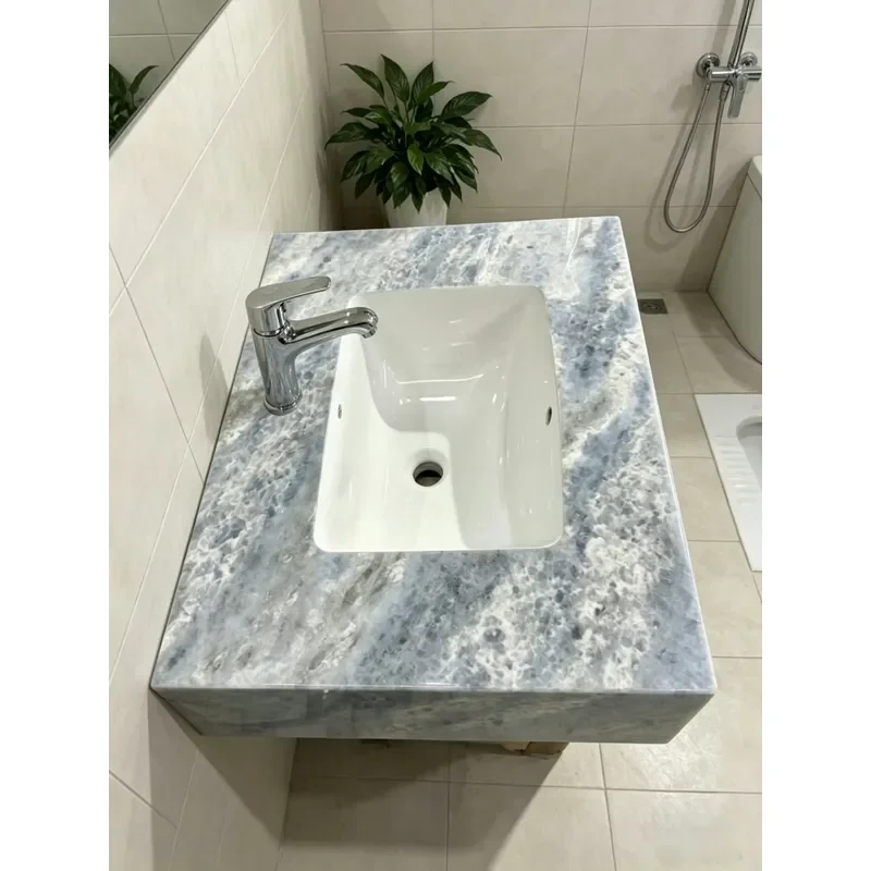 for Modern Blue Crystal Natural Marble Kitchen Counter Sink Dining Table Hotel Bathroom Sink with Basin
