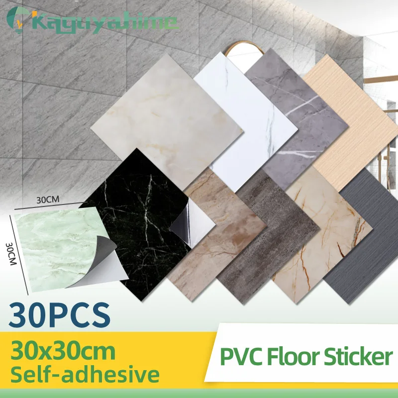 KPS 30Pcs Self-adhesive PVC Imitation Marble Wall Sticker Floor Stickers 30*30cm Brick Wood Mosaic Tile For DIY Home Decoration