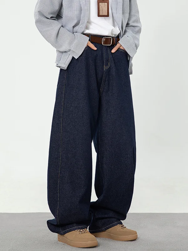 

Retro Original Denim Jeans Men's Spring Straight Leg Loose Long Trousers Casual Sle mid Waist Button Closure Polyester Fiber