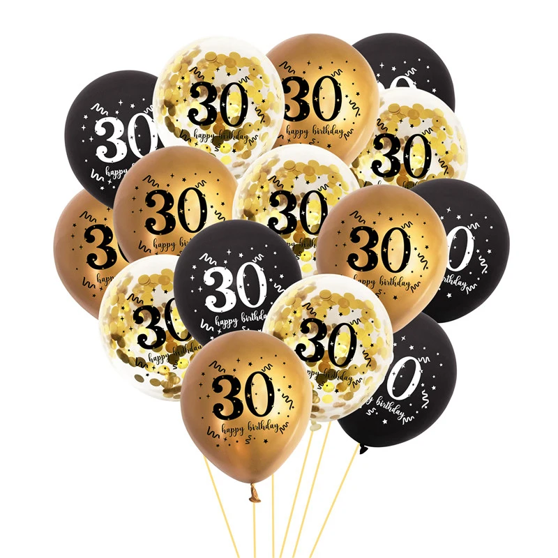 15pcs black gold 30 40 50 60 happy Birthday latex Balloons Adult Birthday Party Decoration 30th 40th birthday confetti balloons