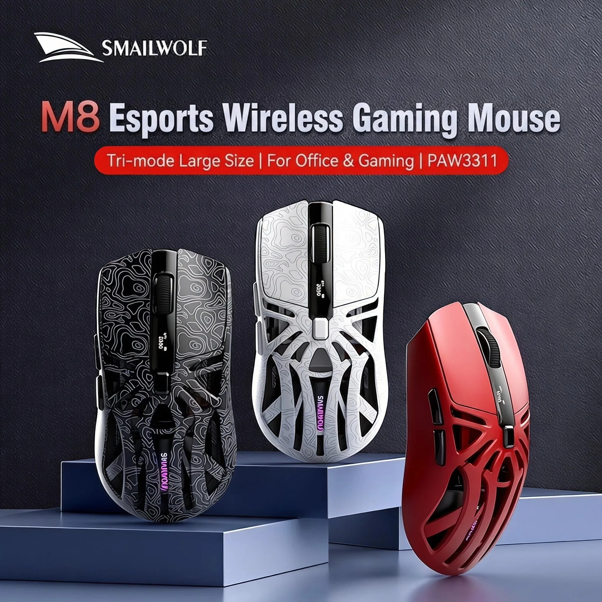 SMAILWOLF M8 kabellose Bluetooth-Maus für E-Sport mit PAW3311 Sensor, 1K Returnrate – ein Muss für Gamer