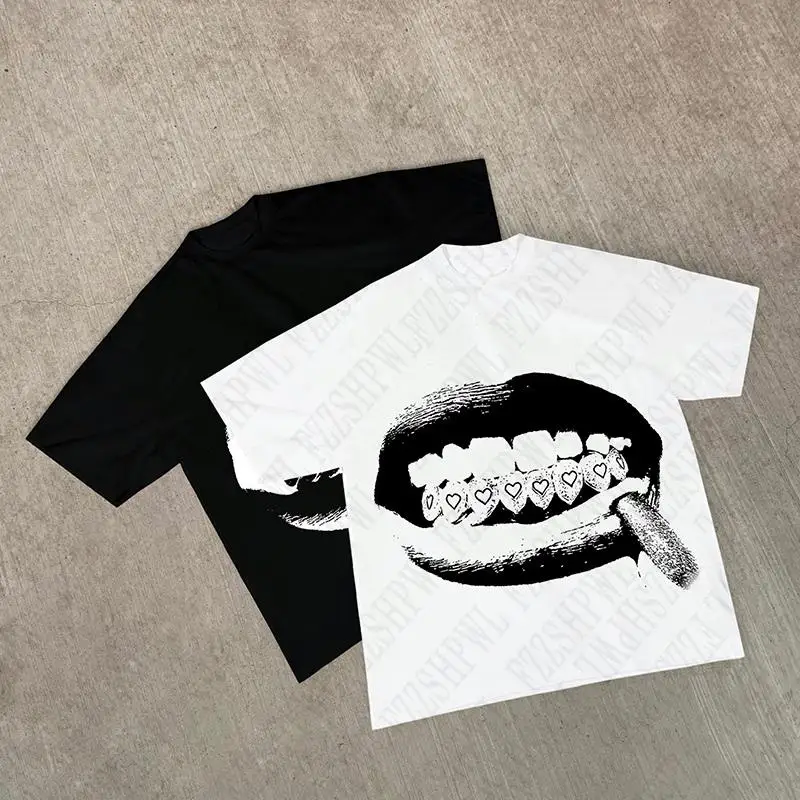 تي شيرت قطن بأكمام قصيرة مع طباعة جرافيك ، ملابس الشارع ، فضفاضة ، قوطية ، هاراجوكو ، فاسق ، روك ، قوطي ، كاجوال ، شيك ، y2k #1