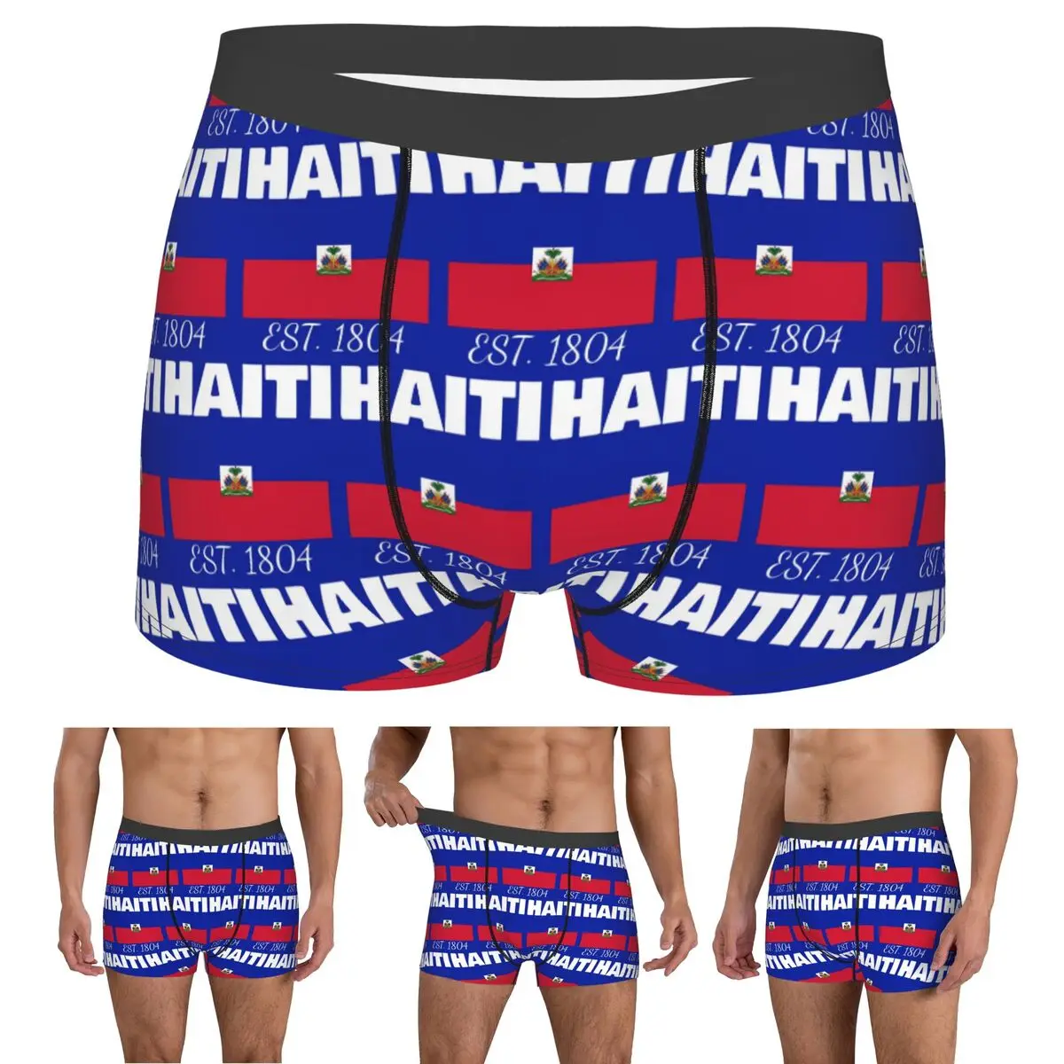 

Трусы-боксеры Шорты Haiti EST. 1804, трусики с флагом Гаитянь, мужское мягкое нижнее белье для мужчин, подарки бойфренду