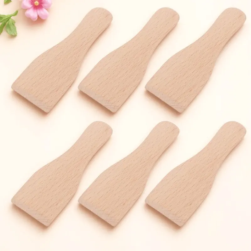 6Pcs Small Wooden Spatula Multi-Purpose Wood Scraper Ergonomic Handle Cooking Baking Mixing Tool Small Wooden Spatula