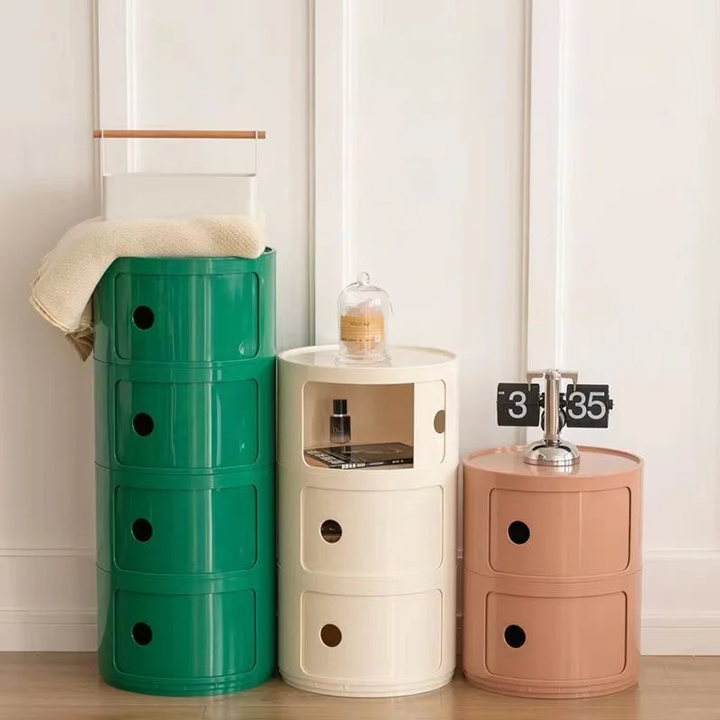 

Circular Bedside Cabinet Multi-layer Storage Cabinet for Living Room and Bedroom, Sliding Door, Stackable|Nightstand for Bedroom