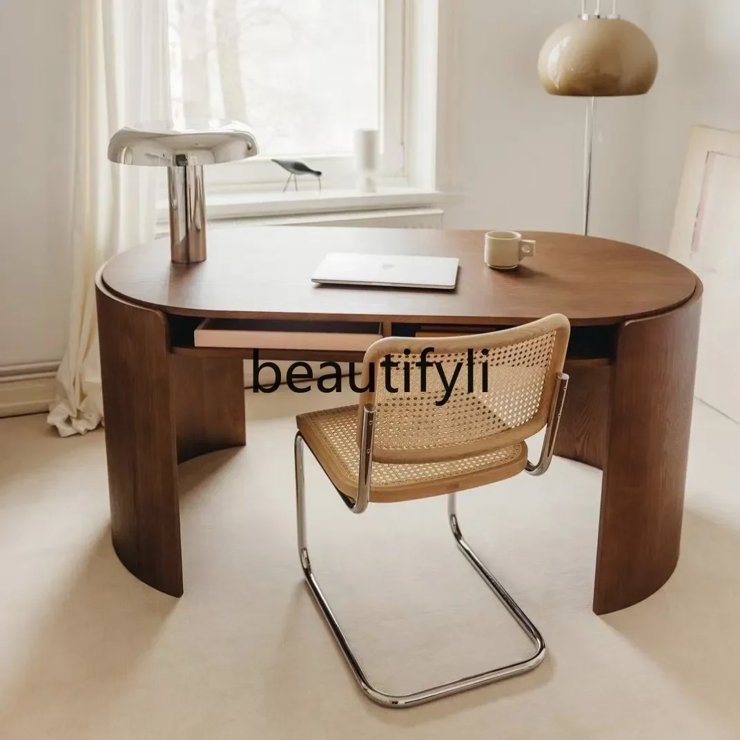 

G Nordic solid wood oval home office computer table medieval simple bedroom special-shaped minimalist writing desk
