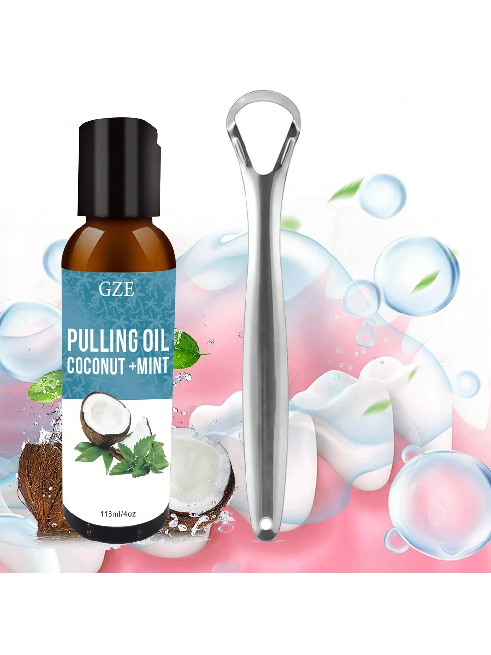 GZE Coconut Oil Pulling with Natural Essential Mouth Wash, Helps with Fresh Breath, Teeth Brightening Whitening, Gum Health