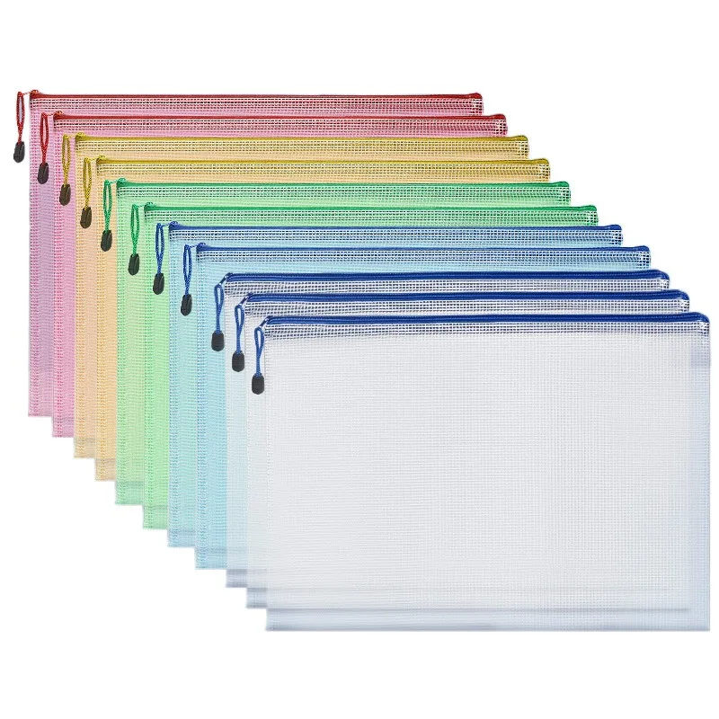 24pcs Transparent Document Bag Printed Storage Pencil Bag  with Zipper Archival Information Bag