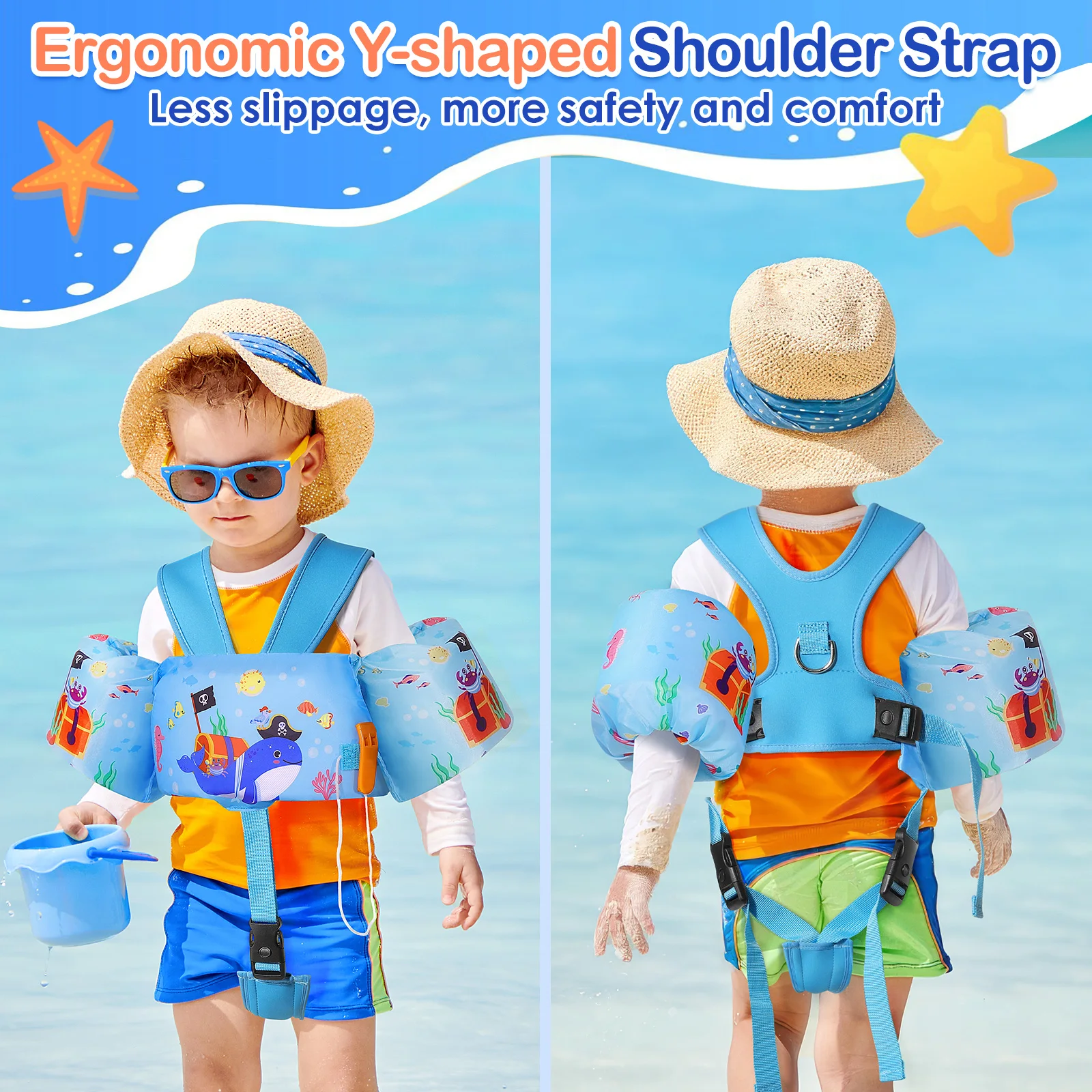 Kids Swimming Vest Toddler Floaties Arm Band Floaties with Adjustable Strap Swim Jacket Water Wing Pool Float Learning Swim