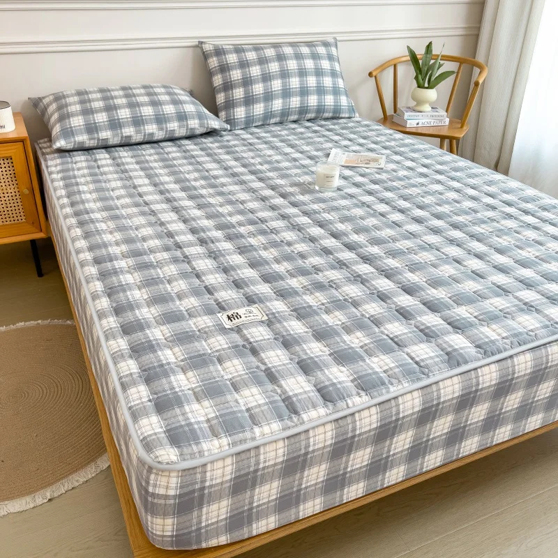 Household 100% Cotton Quilted Bed Sheet Thickened Non Slip Mattress Cover Dust-proof Bed Cover Mattress Topper Pad Protector