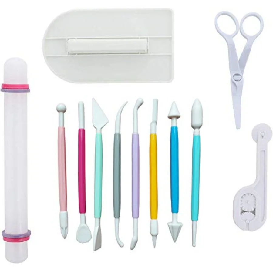 

Marshmallow Fondant Cake Decorating Hand Tool 12 Pcs 5 Sets Sugarcraft Gumpaste Icing Smoother Rolling Pin Trimmer Cutter Embos