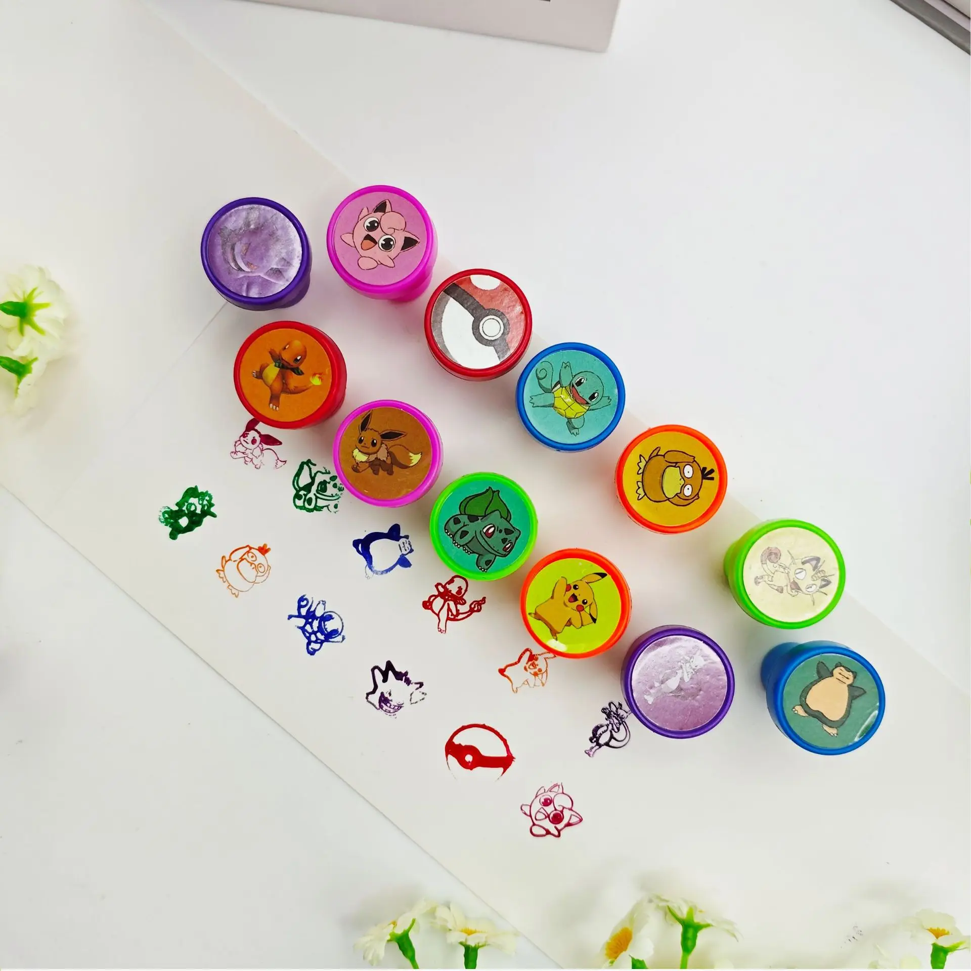 

12pcs Pokemon Seal Anime Figure Stamps for Card Diy Making School Supplies Cute Stationery Kawaii Pikachu Gengar Snorlax Gift