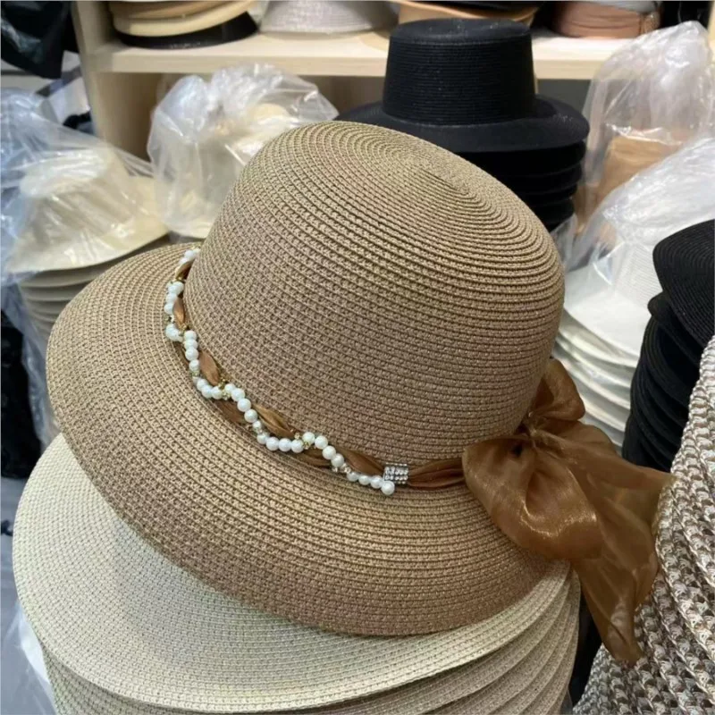 

Flat-topped hat women's woven top seaside vacation new summer wide-brimmed sunshade