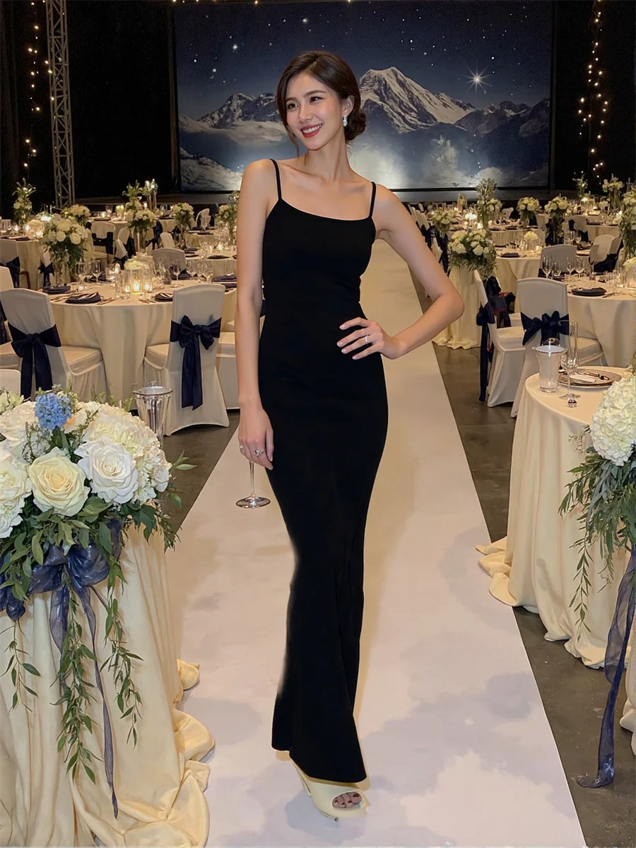 Women'S Elegant Chic Woman Evening Dress Black Slim Summer Bodycon Tight-Fitting Sheath Pencil Column Fitted Slims Hugging