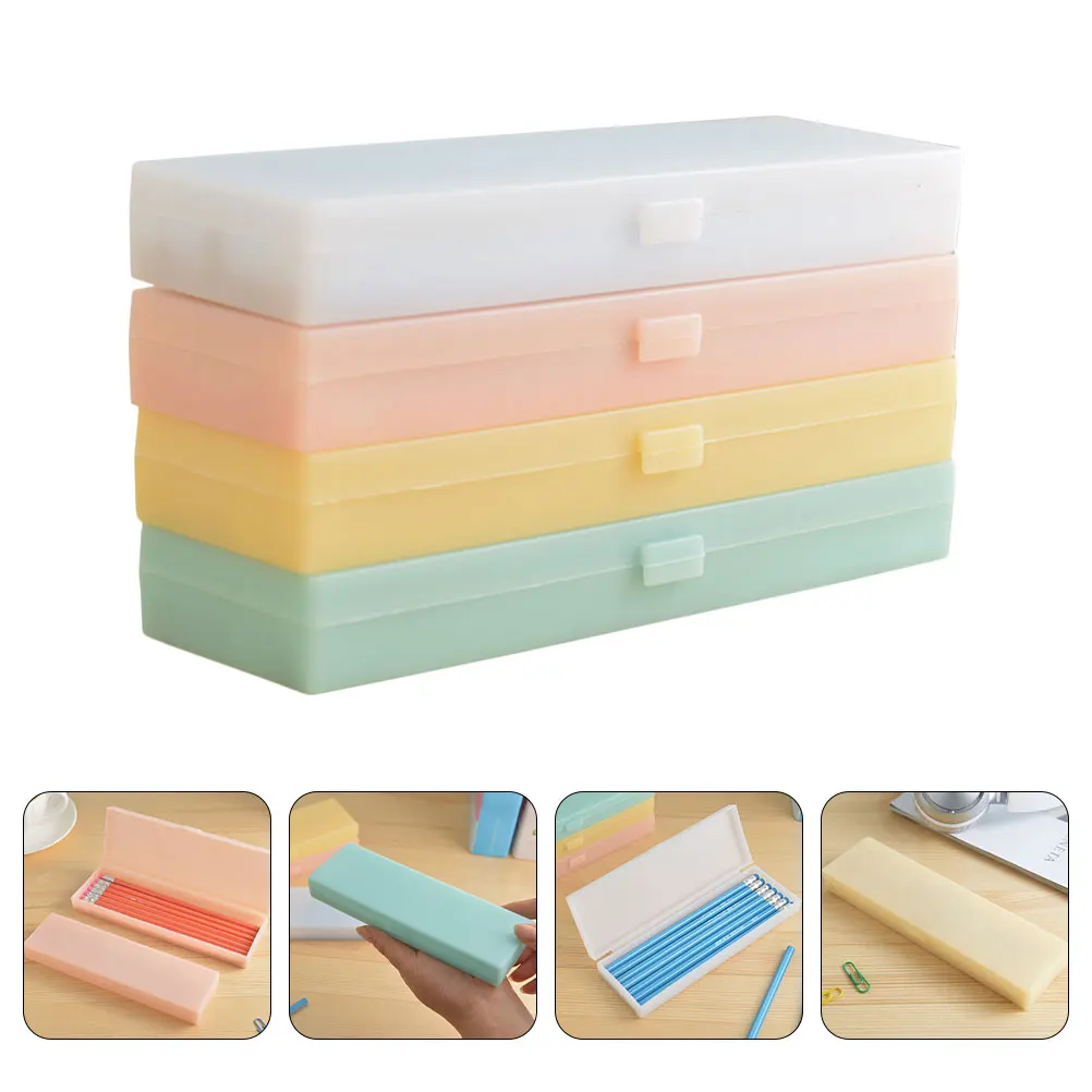 

4Pcs Translucent Frosted Pencil Cases PP Plastic Pen Storage Organizer for Students Office Use Plastic Pencil Box