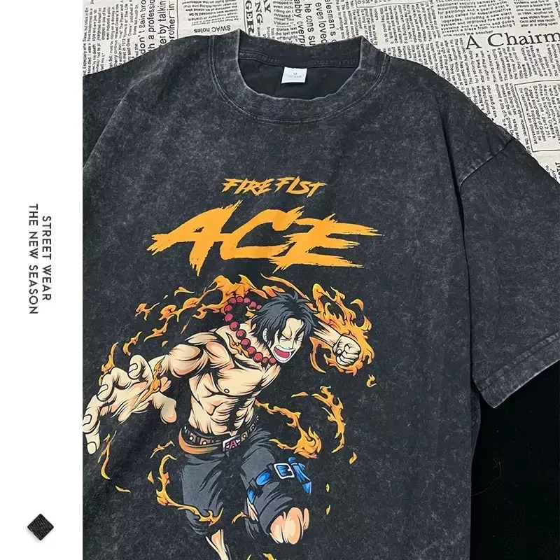 Camiseta de Anime Bandai O-One Piece 2026, Nueva, Estilo Vintage Lavado, Doflamingo, Talla Grande, Streetwear, Manga Nika