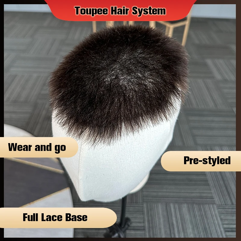 Short Hair PreStyled Toupee For Men Cut Full Lace Base Human Hair System Fashion Unit Wig For Men Male Hair Prosthesis Men\'s Wig