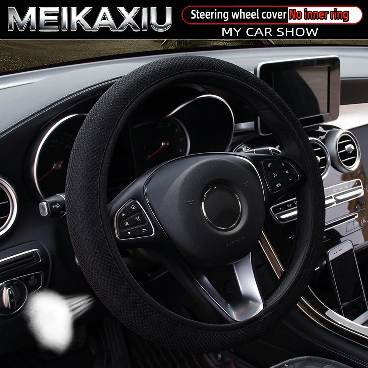 Double-Layer Breathable Mesh Steering Wheel Cover for 14.5-15 Inch Cars All-Season Rimless Car Accessory for Decorative Use