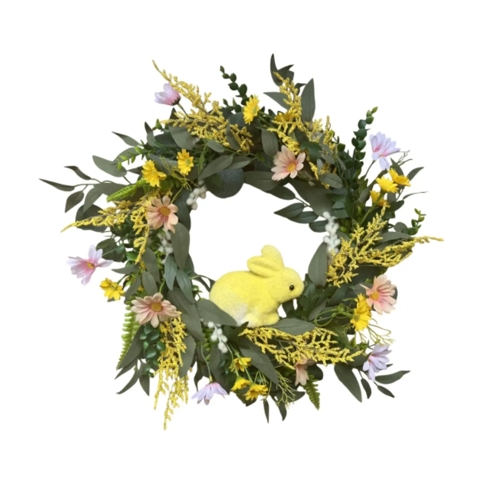 Easter Bunny Wreath Artificial Daisy Wreath Front Door Wall Hanging Flower Wreath Greenery Garland for Party Festival