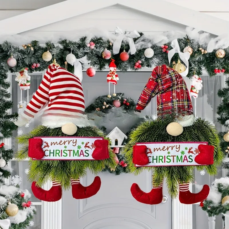 Набор из двух рождественских украшений в виде гномов, новые подвески, цветочные гирлянды, наружные настенные украшения, рождественские цветочные гирлянды