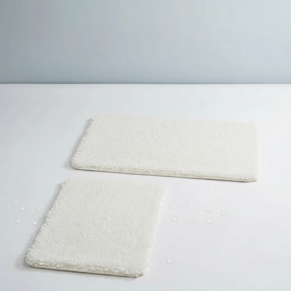 

2-Piece Memory Foam Shag Bath Mat Set - Ultra Soft, Absorbent, Machine Washable - White 32x21in & 24x17in