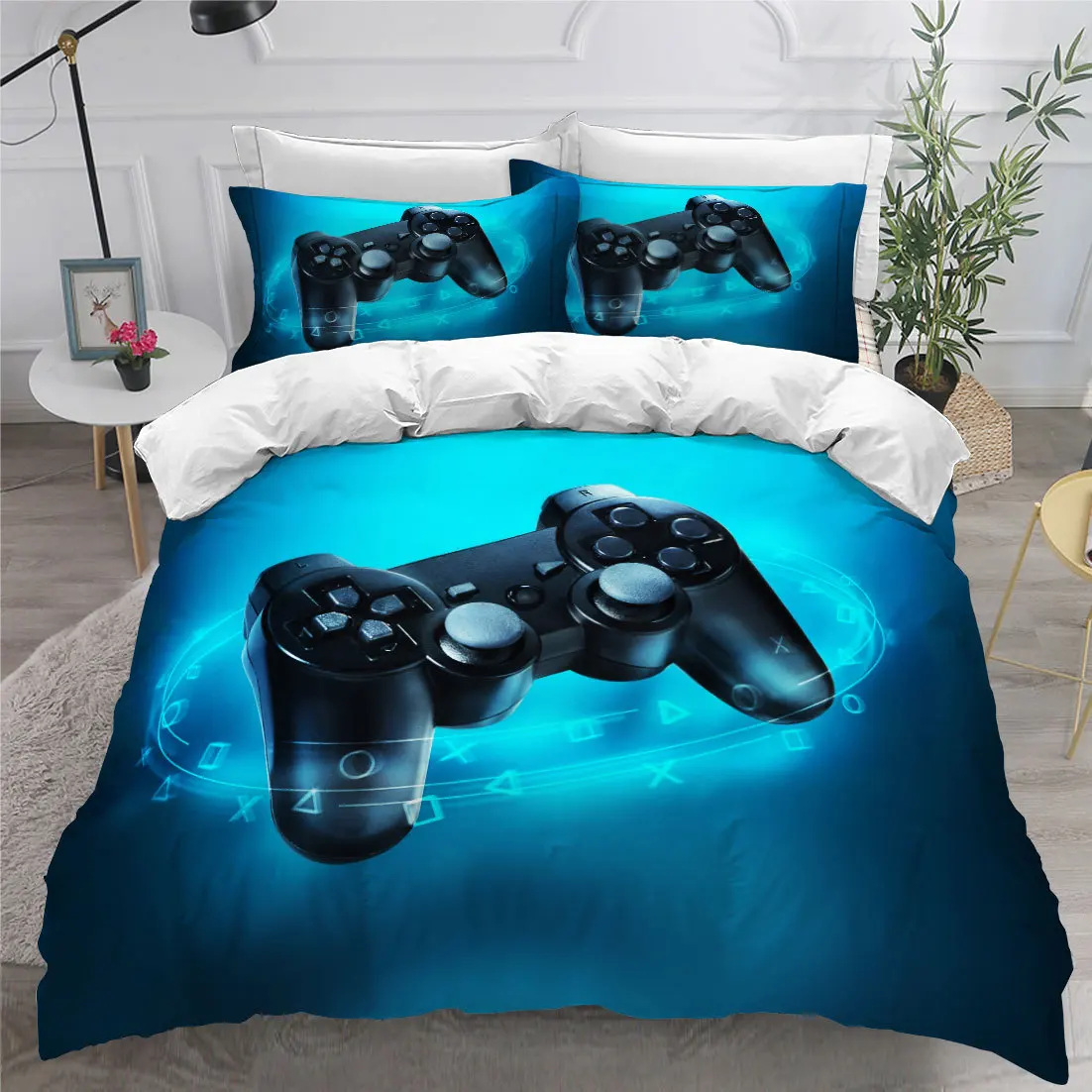 Gamer Duvet Cover Set for Boys Gaming Bedding Set for Teen Video Game Comforter Cover Playstation King Size 3pcs Quilt Cover