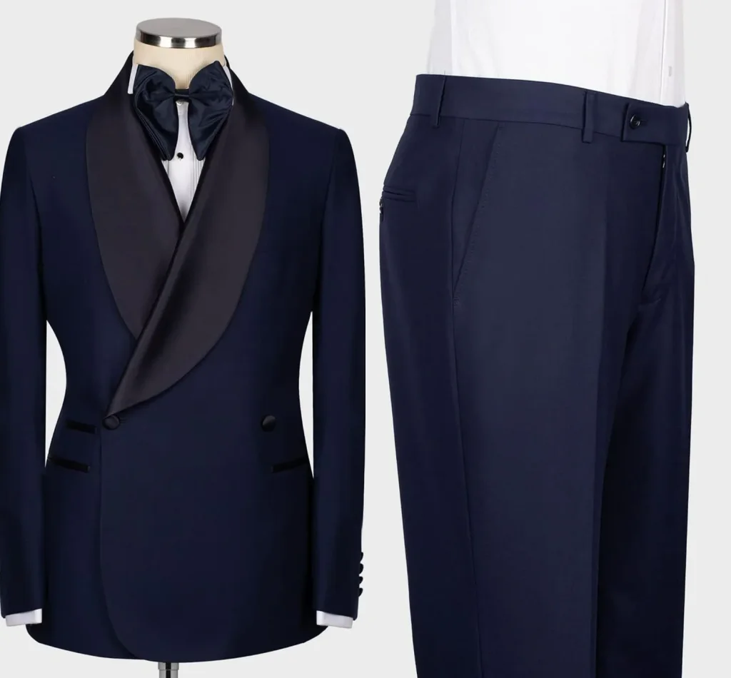 

Navy Blue Pink Men Suits Wedding Tuxedos Formal Elegant Full Jacket Pants Design Shawl Lapel Slim Fit Coat Trousers 2 Pieces