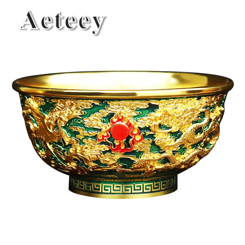 High Quality Antique Decoration Collection Metal Antique Gilding Bowl Carved Flower Color Retro Alloy Bowl