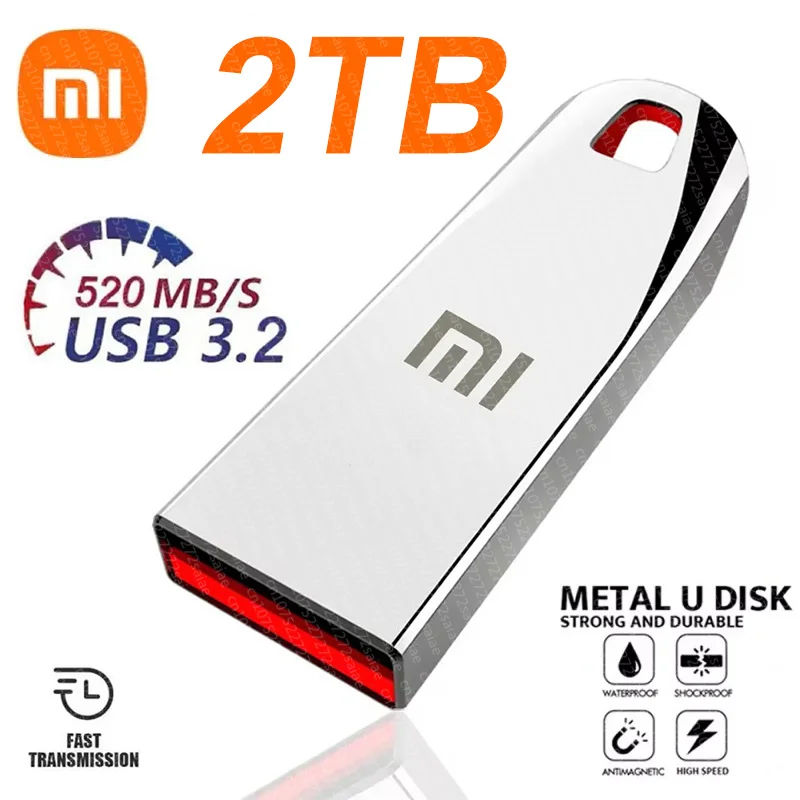 Металлические флэш-накопители Xiaomi 2 ТБ USB3.2, сверхвысокоскоростной переносной флэш-накопитель, 1 ТБ, портативный USB-накопитель, водонепроницаемый USB-накопитель Memoria