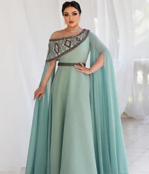 Customized Jiayigong Fashion Sizes Available Jewel A-line Cocktail Evening Sequin Flowers Fold Draped Chiffon Prom Dresses