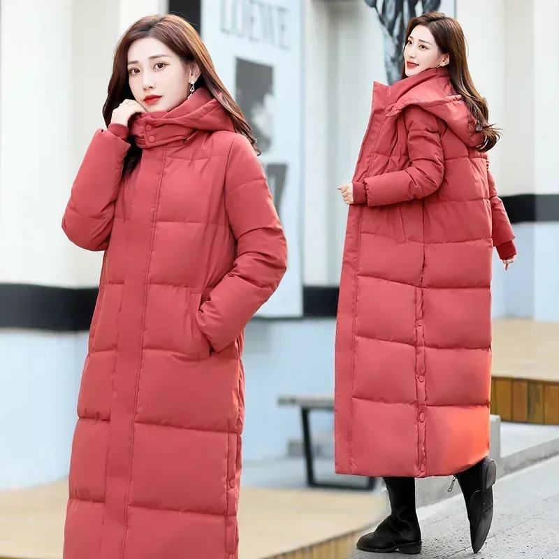 Down Cotton-padded Jacket Womens Long Knee-length Winter New Slim Lengthened and Thickened Cotton-padded Jacket for Women