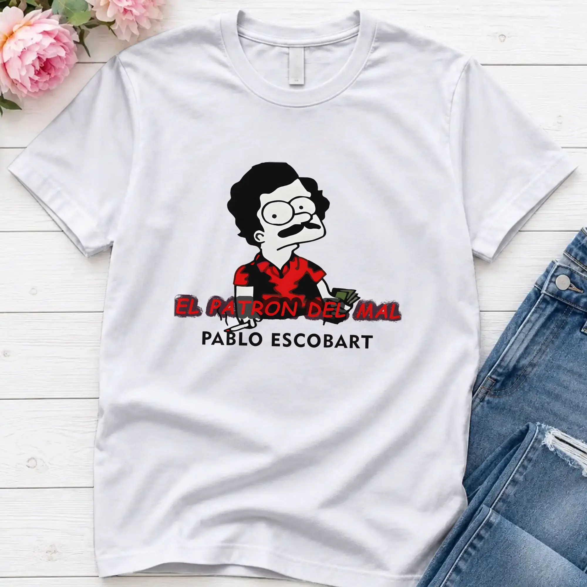 EL PATRON DEL MAL  Cotton T Shirt For Adult Summer Simpsons Y2K Funny T Shirts Crewneck Hip Hop Tees Big Size Print Clothes