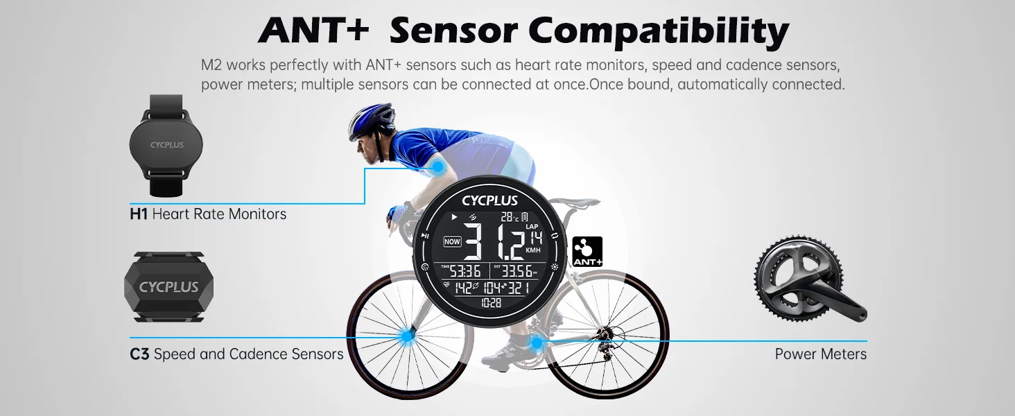 CYCPLUS M2 Drahtloser GPS-Fahrradcomputer ANT+ Bluetooth Radfahren Rennrad MTB Wasserdichter Geschwindigkeitsmesser Cadence Power Zubehör – Detail 6