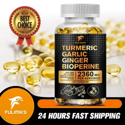 Natural Turmeric Bioperine Garlic Ginger Capsule - Joint Support, Antioxidants - 60/120 Capsules