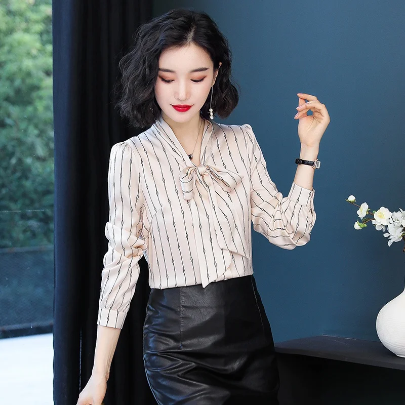 Silk irt Women's Premium Brand Outlet Spring Summer Autumn Long Sve  Knot Slim Fit Regular Length Floral Pattern
